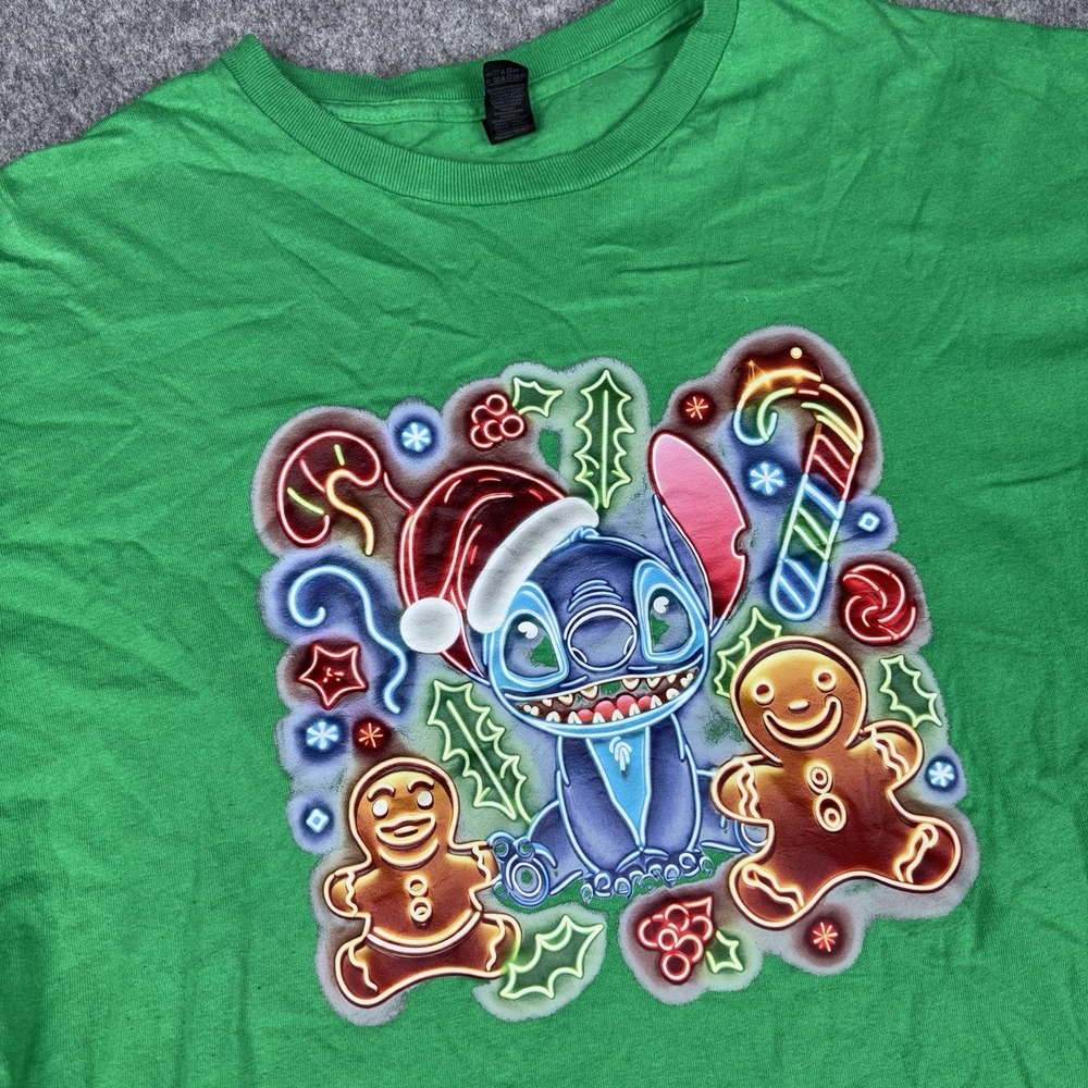 Lilo & Stitch Christmas Shirt Women's‎ 2xl Green Shirt Sleeve Holiday Hawaii EUC